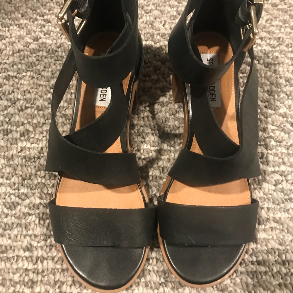 Sandals - Black w/gold buckle and back heel zipper